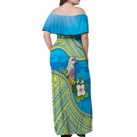 Personalised Palau Biib Bird Off Shoulder Maxi Dress Rur Flower And Rock Islands Patterns DT05 - Polynesian Pride