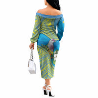 Personalised Palau Biib Bird Off The Shoulder Long Sleeve Dress Rur Flower And Rock Islands Patterns DT05 - Polynesian Pride