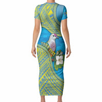 Personalised Palau Biib Bird Short Sleeve Bodycon Dress Rur Flower And Rock Islands Patterns DT05 - Polynesian Pride