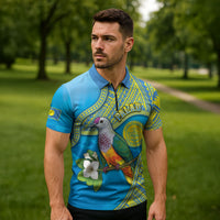 Personalised Palau Biib Bird Zipper Polo Shirt Rur Flower And Rock Islands Patterns DT05 - Polynesian Pride