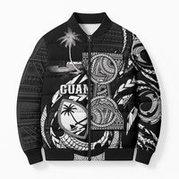 Personalised Guam Liberation Day Bomber Puffer Jacket Black White Latte Stone Tribal Patterns