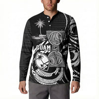 Personalised Guam Liberation Day Button Sweatshirt Black White Latte Stone Tribal Patterns