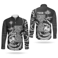 Personalised Guam Liberation Day Couples Matching Long Sleeve Bodycon Dress and Long Sleeve Button Shirt Black White Latte Stone Tribal Patterns DT05 - Polynesian Pride