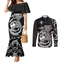 Personalised Guam Liberation Day Couples Matching Mermaid Dress and Long Sleeve Button Shirt Black White Latte Stone Tribal Patterns