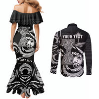Personalised Guam Liberation Day Couples Matching Mermaid Dress and Long Sleeve Button Shirt Black White Latte Stone Tribal Patterns DT05 - Polynesian Pride