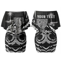 Personalised Guam Liberation Day Couples Matching Off Shoulder Short Dress and Hawaiian Shirt Black White Latte Stone Tribal Patterns DT05 - Polynesian Pride