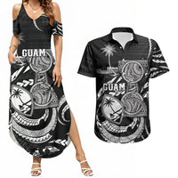 Personalised Guam Liberation Day Couples Matching Summer Maxi Dress and Hawaiian Shirt Black White Latte Stone Tribal Patterns DT05 Black - Polynesian Pride
