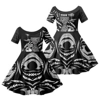 Personalised Guam Liberation Day Family Matching Mermaid Dress and Hawaiian Shirt Black White Latte Stone Tribal Patterns DT05 Daughter's Dress Black - Polynesian Pride