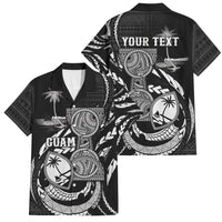 Personalised Guam Liberation Day Family Matching Off The Shoulder Long Sleeve Dress and Hawaiian Shirt Black White Latte Stone Tribal Patterns DT05 Dad's Shirt - Short Sleeve Black - Polynesian Pride