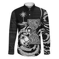 Personalised Guam Liberation Day Family Matching Off The Shoulder Long Sleeve Dress and Hawaiian Shirt Black White Latte Stone Tribal Patterns DT05 Daughter's Dress Black - Polynesian Pride