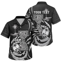 Personalised Guam Liberation Day Family Matching Off The Shoulder Long Sleeve Dress and Hawaiian Shirt Black White Latte Stone Tribal Patterns DT05 Son's Shirt Black - Polynesian Pride