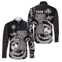 Personalised Guam Liberation Day Family Matching Off Shoulder Maxi Dress and Hawaiian Shirt Black White Latte Stone Tribal Patterns DT05 Dad's Shirt - Long Sleeve Black - Polynesian Pride
