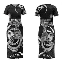Personalised Guam Liberation Day Family Matching Short Sleeve Bodycon Dress and Hawaiian Shirt Black White Latte Stone Tribal Patterns DT05 Mom's Dress Black - Polynesian Pride