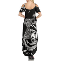 Personalised Guam Liberation Day Family Matching Summer Maxi Dress and Hawaiian Shirt Black White Latte Stone Tribal Patterns