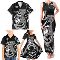 Personalised Guam Liberation Day Family Matching Tank Maxi Dress and Hawaiian Shirt Black White Latte Stone Tribal Patterns