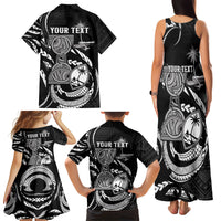 Personalised Guam Liberation Day Family Matching Tank Maxi Dress and Hawaiian Shirt Black White Latte Stone Tribal Patterns DT05 Mom's Dress Black - Polynesian Pride