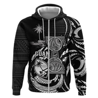 Personalised Guam Liberation Day Hoodie Black White Latte Stone Tribal Patterns