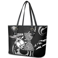 Guam Liberation Day Leather Tote Bag Black White Latte Stone Tribal Patterns