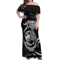 Personalised Guam Liberation Day Off Shoulder Maxi Dress Black White Latte Stone Tribal Patterns