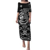 Personalised Guam Liberation Day Puletasi Black White Latte Stone Tribal Patterns DT05 Long Dress Black - Polynesian Pride