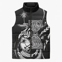 Personalised Guam Liberation Day Sleeveless Puffer Jacket Black White Latte Stone Tribal Patterns