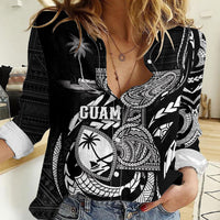 Personalised Guam Liberation Day Women Casual Shirt Black White Latte Stone Tribal Patterns