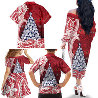 American Samoa Christmas Family Matching Off The Shoulder Long Sleeve Dress and Hawaiian Shirt Seashell Xmas Tree Tribal Waves - Polynesian Pride