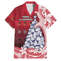 American Samoa Christmas Family Matching Off The Shoulder Long Sleeve Dress and Hawaiian Shirt Seashell Xmas Tree Tribal Waves - Polynesian Pride