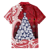 American Samoa Christmas Family Matching Off Shoulder Short Dress and Hawaiian Shirt Seashell Xmas Tree Tribal Waves - Polynesian Pride