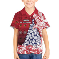 American Samoa Christmas Family Matching Off Shoulder Short Dress and Hawaiian Shirt Seashell Xmas Tree Tribal Waves - Polynesian Pride