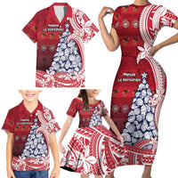 American Samoa Christmas Family Matching Short Sleeve Bodycon Dress and Hawaiian Shirt Seashell Xmas Tree Tribal Waves - Polynesian Pride