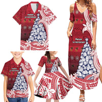 American Samoa Christmas Family Matching Summer Maxi Dress and Hawaiian Shirt Seashell Xmas Tree Tribal Waves - Polynesian Pride