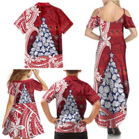 American Samoa Christmas Family Matching Summer Maxi Dress and Hawaiian Shirt Seashell Xmas Tree Tribal Waves - Polynesian Pride