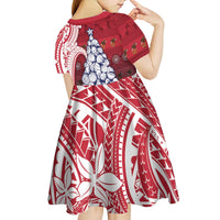 American Samoa Christmas Kid Short Sleeve Dress Seashell Xmas Tree Tribal Waves - Polynesian Pride