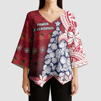 American Samoa Christmas Kimono Sleeve Blouse Seashell Xmas Tree Tribal Waves - Polynesian Pride