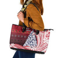 American Samoa Christmas Leather Tote Bag Seashell Xmas Tree Tribal Waves - Polynesian Pride