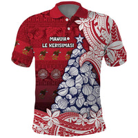 American Samoa Christmas Polo Shirt Seashell Xmas Tree Tribal Waves - Polynesian Pride
