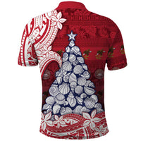 American Samoa Christmas Polo Shirt Seashell Xmas Tree Tribal Waves - Polynesian Pride