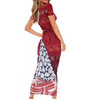 American Samoa Christmas Short Sleeve Bodycon Dress Seashell Xmas Tree Tribal Waves DT05 - Polynesian Pride