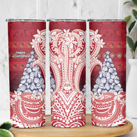 American Samoa Christmas Skinny Tumbler Seashell Xmas Tree Tribal Waves - Polynesian Pride