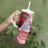 American Samoa Christmas Tumbler With Handle Seashell Xmas Tree Tribal Waves - Polynesian Pride