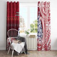 American Samoa Christmas Window Curtain Seashell Xmas Tree Tribal Waves - Polynesian Pride