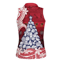 American Samoa Christmas Women Sleeveless Polo Shirt Seashell Xmas Tree Tribal Waves - Polynesian Pride