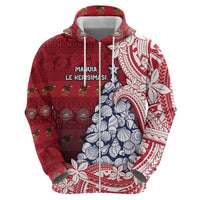 American Samoa Christmas Zip Hoodie Seashell Xmas Tree Tribal Waves - Polynesian Pride
