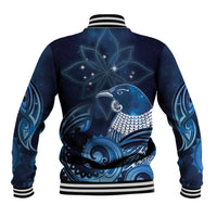 New Zealand Matariki Baseball Jacket Maori Tui Bird Blue Galaxy
