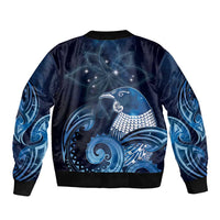 New Zealand Matariki Bomber Jacket Maori Tui Bird Blue Galaxy