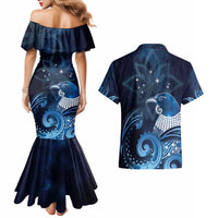 New Zealand Matariki Couples Matching Mermaid Dress and Hawaiian Shirt Maori Tui Bird Blue Galaxy DT05 - Polynesian Pride