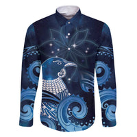 New Zealand Matariki Family Matching Long Sleeve Bodycon Dress and Hawaiian Shirt Maori Tui Bird Blue Galaxy
