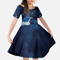 New Zealand Matariki Family Matching Off Shoulder Maxi Dress and Hawaiian Shirt Maori Tui Bird Blue Galaxy