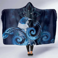 New Zealand Matariki Hooded Blanket Maori Tui Bird Blue Galaxy